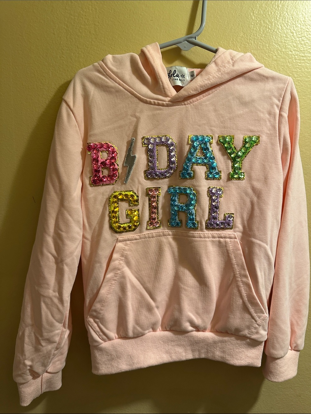 Lola + The Boys Light Pink Sequin 'B/DAY GIRL' Hoodie